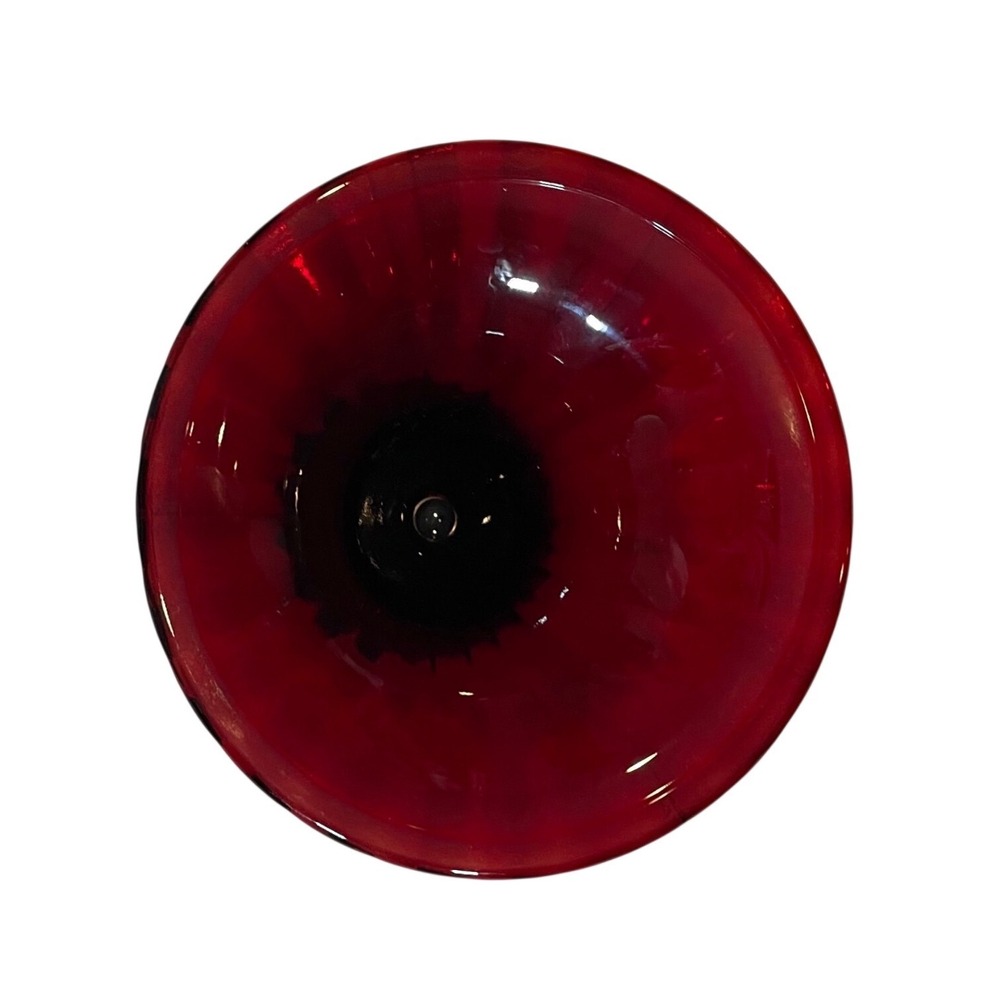 VTG Ruby Red Ribbed Glass Trumpet Vase Flared Rim Bulbous Base 1930s Art Deco - Picture 3 of 5